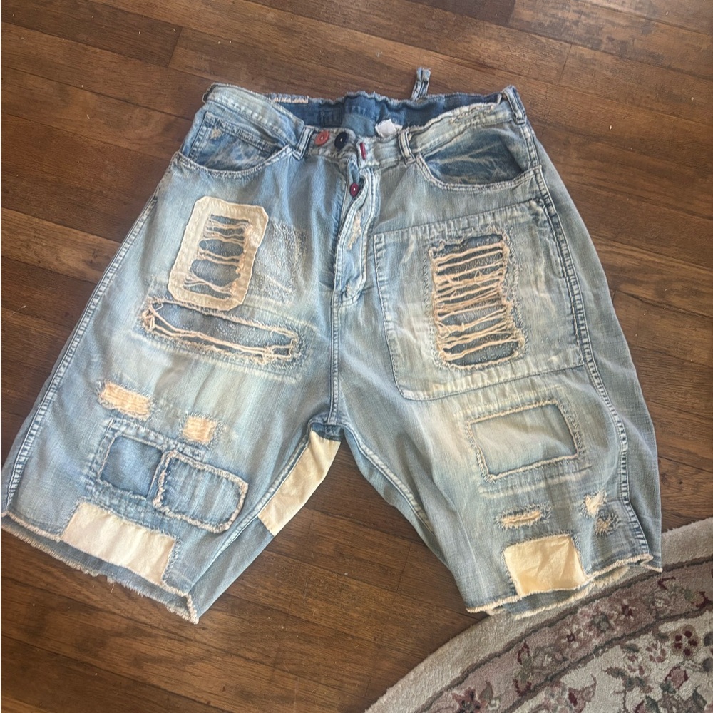 Magnolia Light Blue Patchwork Jean Shorts